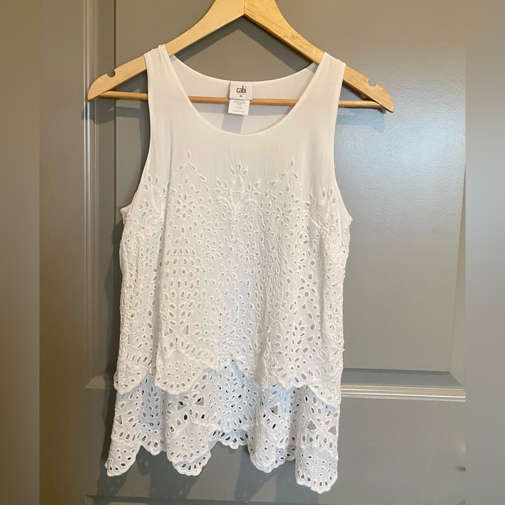 Cabi Frolic Top Blouse Womens XS White Layered Eyelet Lace Cottage